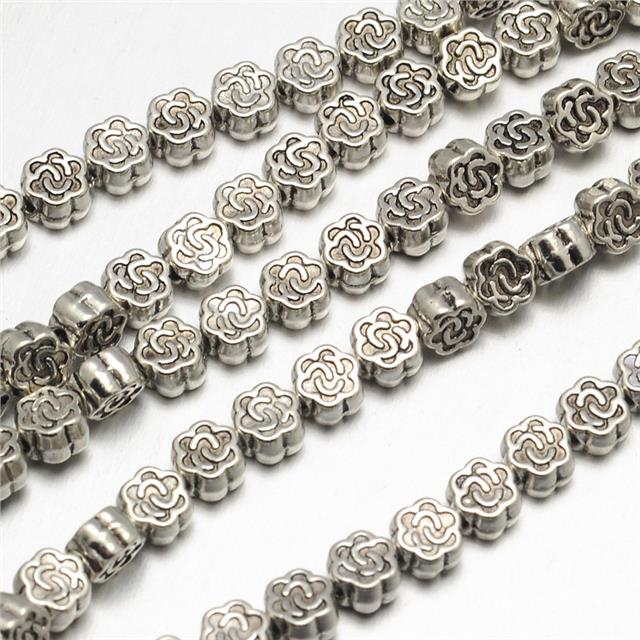 50 TIBETAN SILVER FLOWER SPACER BEADS 5mm X 3mm TOP QUALITY (TS14)