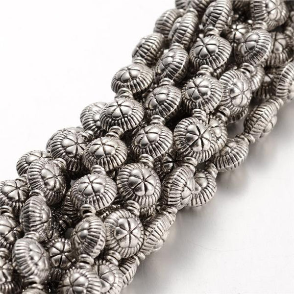 TOP QUALITY 10 TIBETAN SILVER FANCY ROUND SPACER BEADS 9mm x 8mm (TS20)