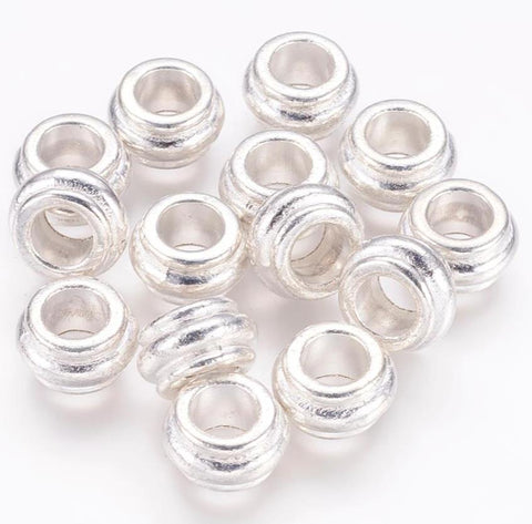 10 TIBETAN SILVER LARGE HOLE SPACER BEADS 12mm x 7mm HOLE 7mm TOP QUALITY (TS52)