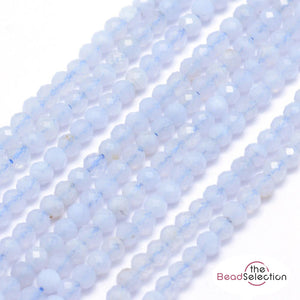 150 TINY BLUE LACE AGATE FACETED ROUND GEMSTONE BEADS 2mm 1 STRAND GS89