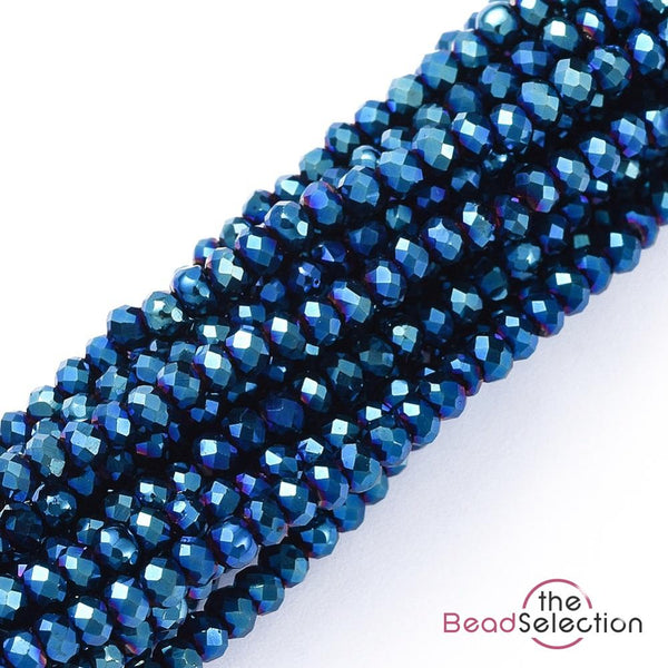 Tiny Royal Blue Faceted Glass Rondelle Round Beads 2mm x1.5mm 220+ STRAND GLS138