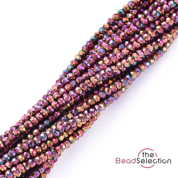 Tiny Purple Faceted Glass Rondelle Round Beads 2mm x 1.5mm 220+ 1 STRAND GLS136