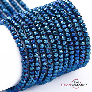 Tiny Royal Blue Faceted Glass Rondelle Round Beads 2mm x1.5mm 220+ STRAND GLS138