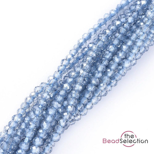 Tiny Blue Faceted Glass Rondelle Round Beads 2mm x 1.5mm 240+ 1 STRAND GLS134