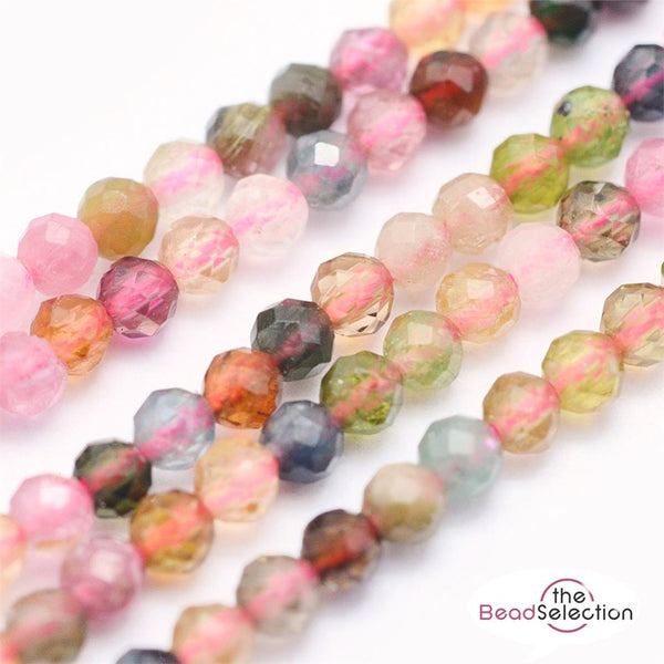 170+ TINY MIXED TOURMALINE FACETED ROUND GEMSTONE BEADS 2mm 1 STRAND GS112