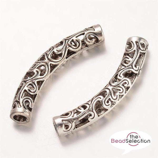 FILIGREE TUBE SPACER BEADS CURVED 36mm x6mm LARGE 3mm HOLE TIBETAN SILVER TS80