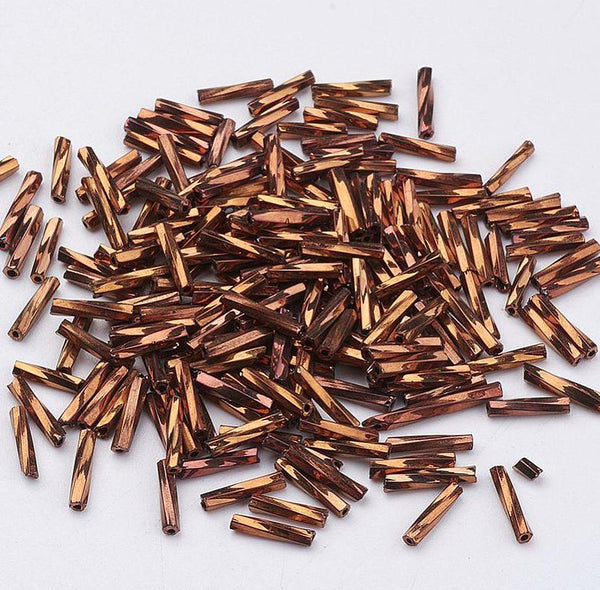 50g 6mm BUGLE BEADS TWISTED METALLIC BRONZE GLASS