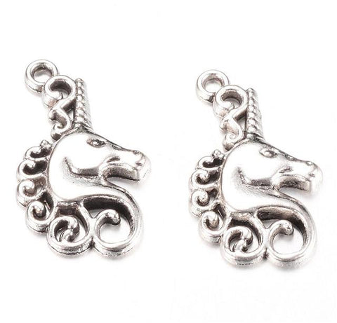15 x UNICORN CHARMS PENDANTS BRIGHT TIBETAN SILVER 26mm jewellery making C46