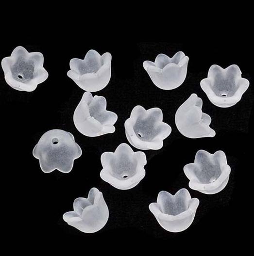 TOP QUALITY 50 WHITE FROSTED LUCITE ACRYLIC BELL CUP FLOWER  BEADS 10mm LUC11