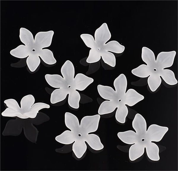 White Flower Beads Frosted Lucite Acrylic 10mm 12mm 14mm 20mm 25mm 29mm 41mm
