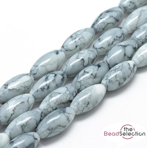 20 'WILD ORCHID' MARBLE DRAWBENCH OVAL GLASS BEADS 22mm SILVER GREY ORC1