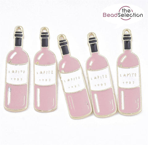 5 WINE BOTTLE GIN ENAMEL CHARMS PENDANT PINK WHITE 30mm JEWELLERY MAKING C296