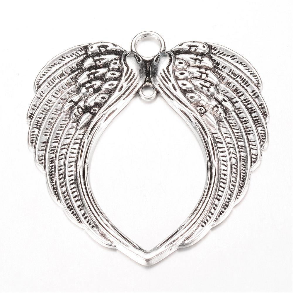 LARGE ANGEL WINGS CHARMS PENDANT BRIGHT TIBETAN SILVER 69mm C120