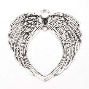 LARGE ANGEL WINGS CHARMS PENDANT BRIGHT TIBETAN SILVER 69mm C120