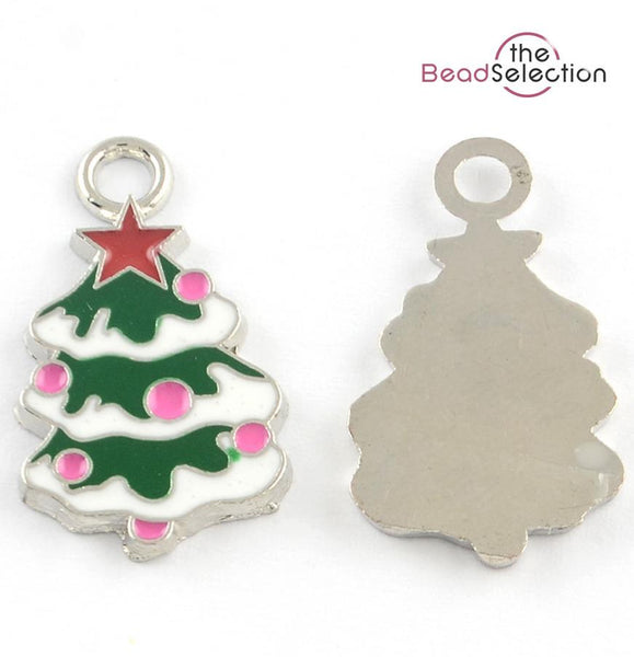 5 ENAMEL XMAS CHRISTMAS TREE CHARMS PENDANT 26mm TOP QUALITY C220